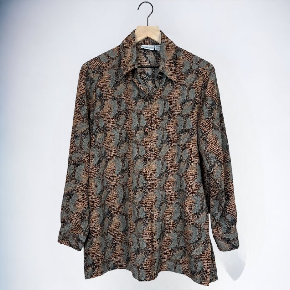 Liz Baker Vintage 90s Orange & Black Patterned Long Sleeve Button Up Shirt M